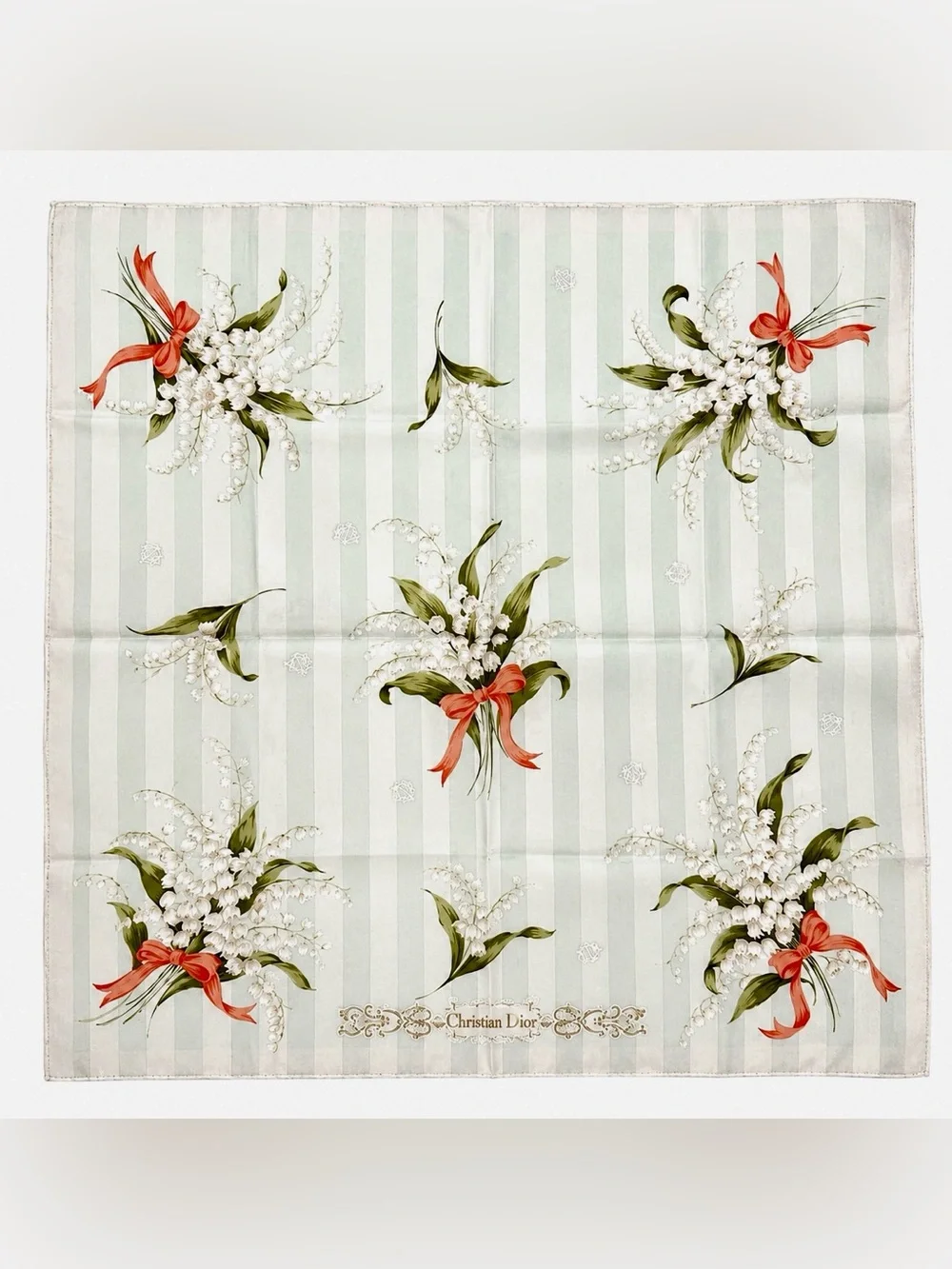 Christian Dior Vintage Lily of the Valley Floral Cotton Scarf